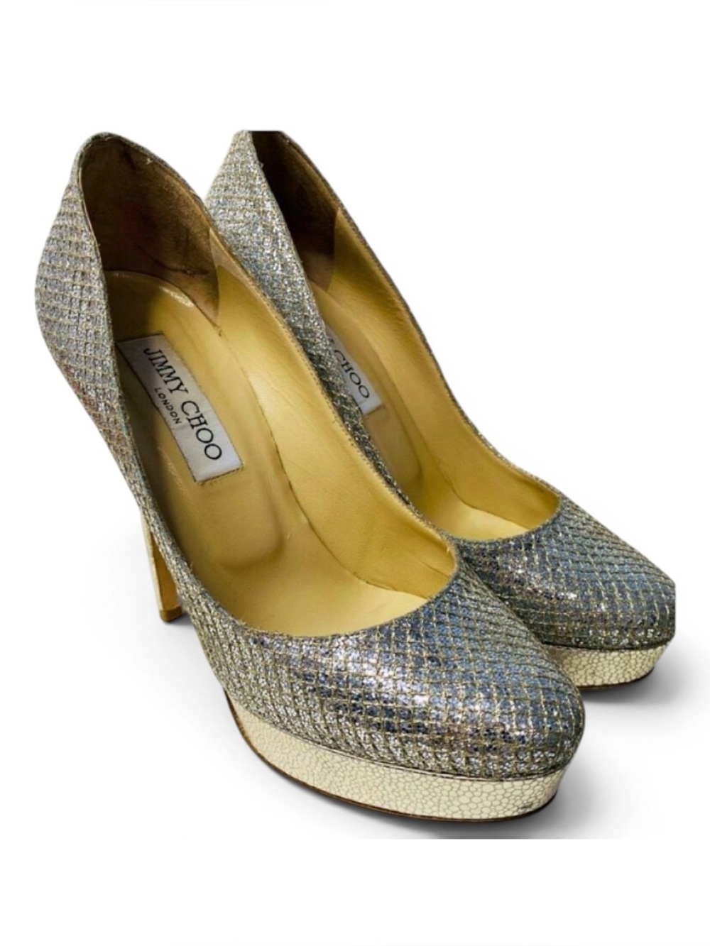 🛍️ Jimmy Choo Authentic Alex Cosmic Champagne Glitter Heels — Size EU 37 ½